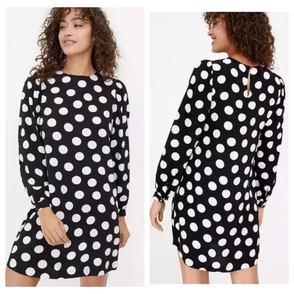 LOFT Dresses & Skirts - LOFT Dotted Balloon Sleeve Swing Dress in Black & White Polka Dot Sz. M Petite